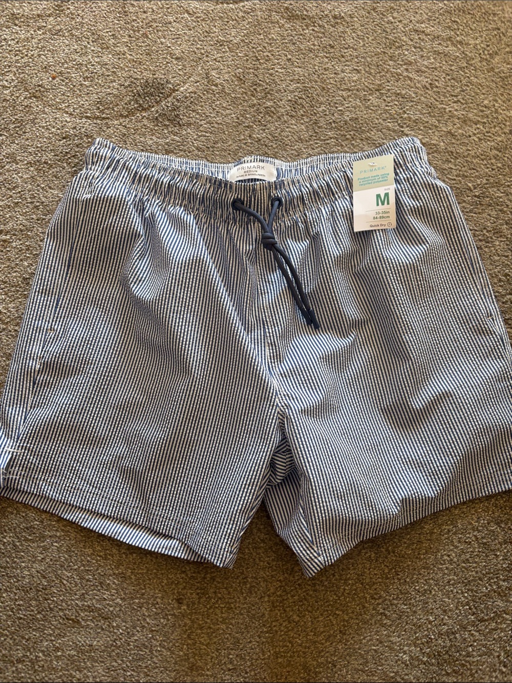 NWT Men’s Navy & White Striped Swim Trunks Quick Dry